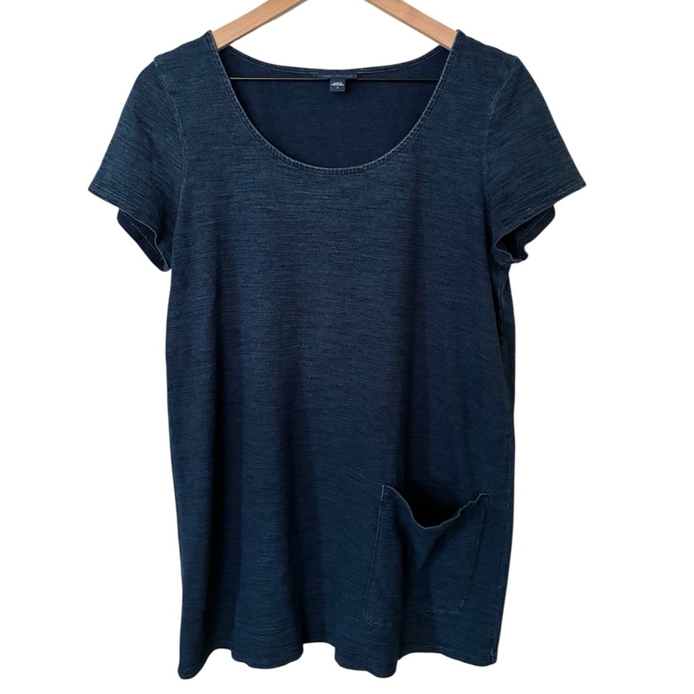 Pure J. Jill Indigo Blue Soft Stretch Short Sleeve Tunic Top Cotton Dark Blue